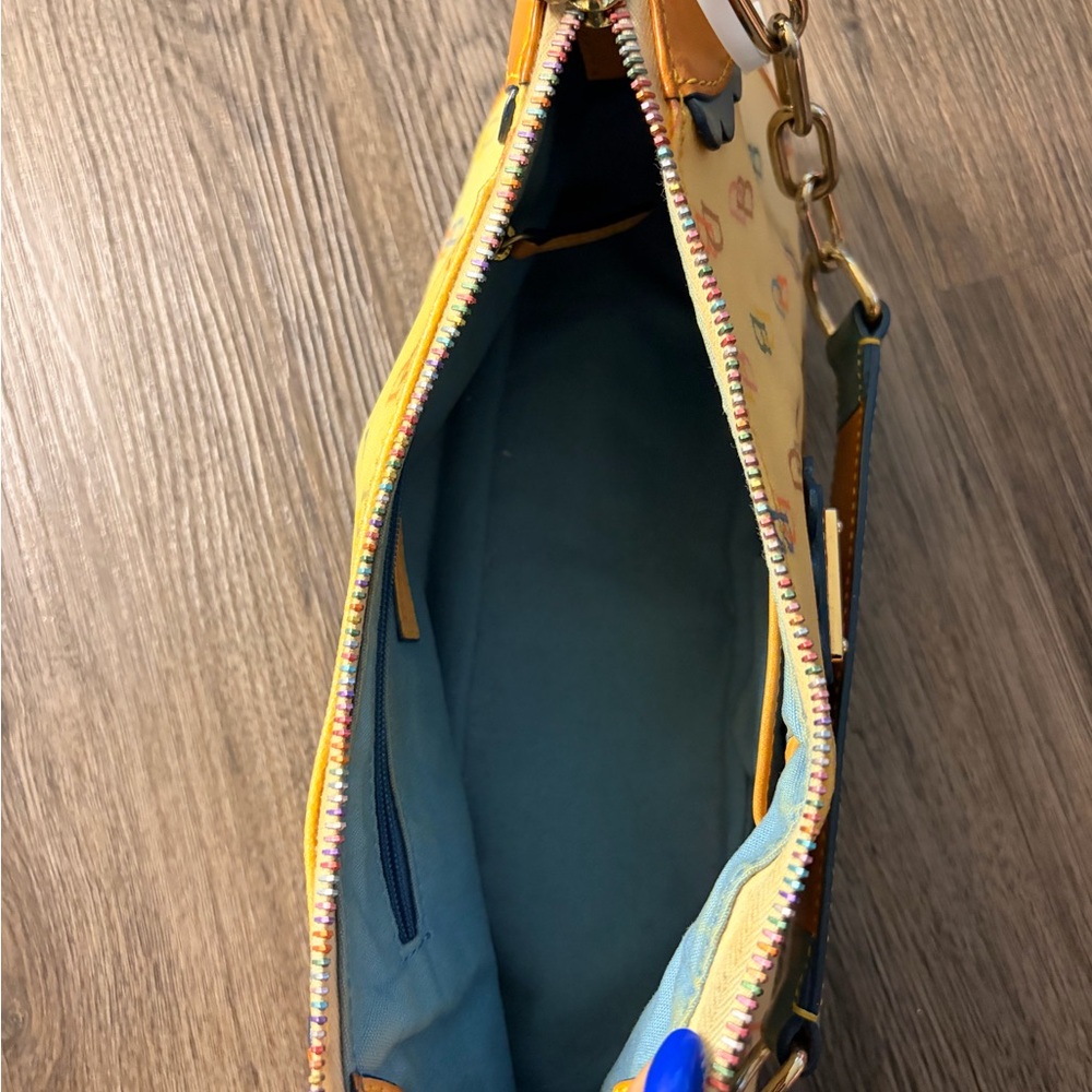 Dooney & Bourke Vintage Yellow Multicolor DB Logo Handbag with Teal Trim - Picture 13 of 16